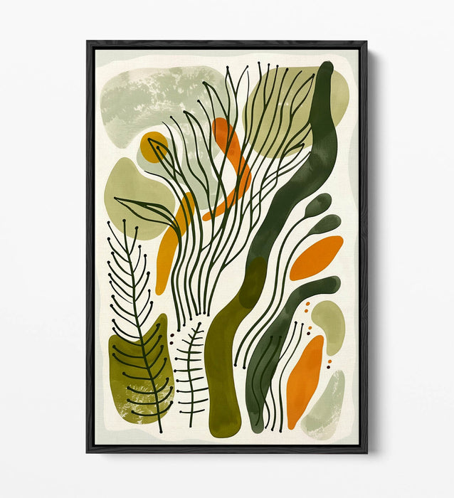 Boho Canvas Art Print - Minimalist Plant Leaf Artwork | Float Effect Frame