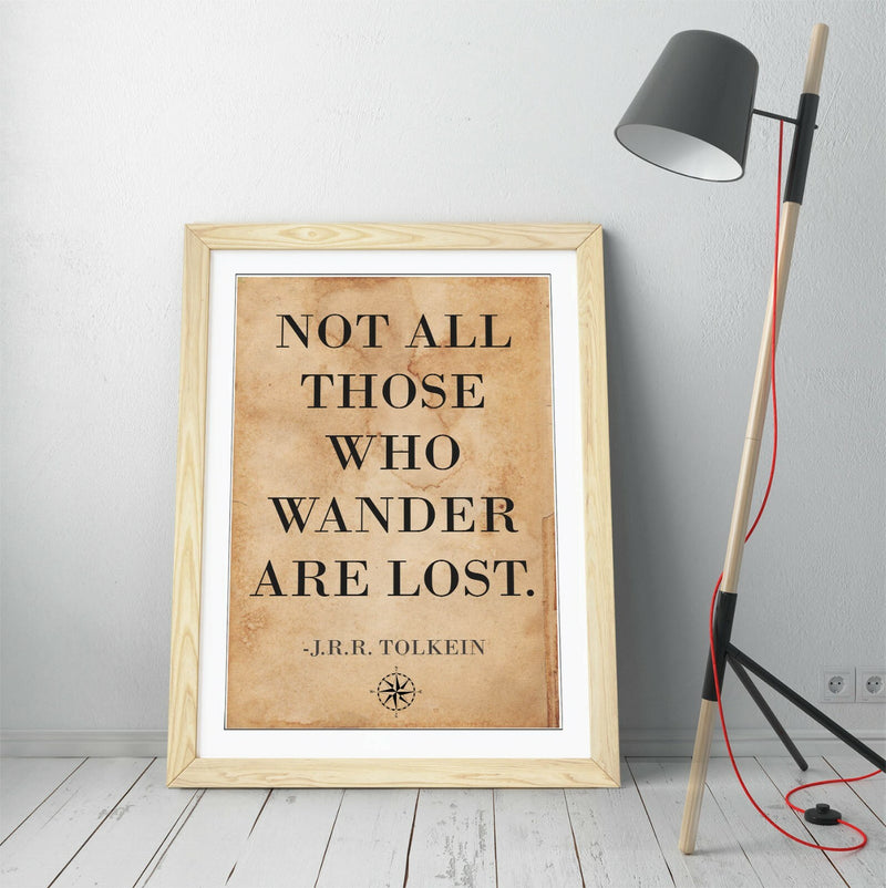 Framed Wall Art Print – Tolkien Quote Art with Woodgrain Effect Frame