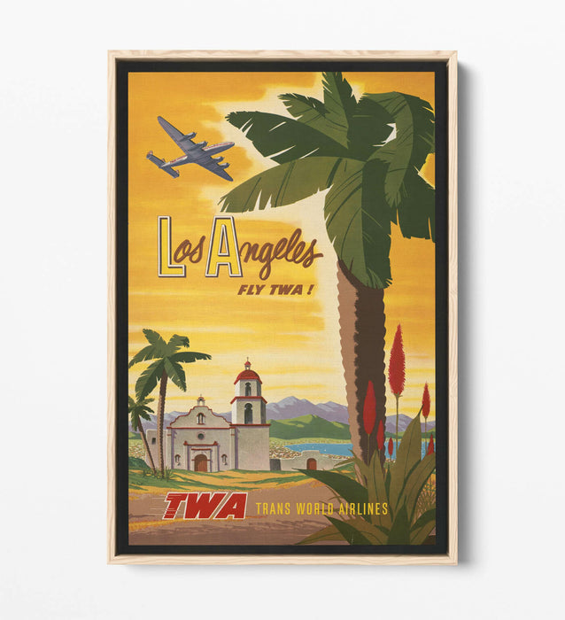 RETRO LOS ANGELES TRAVEL POSTER -FLOAT EFFECT CANVAS ART PRINT- GREEN