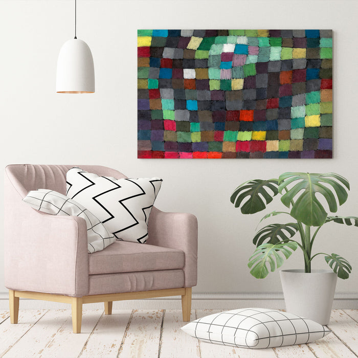 Canvas Wall Art – Coloured Squares Abstract Paul Klee Artwork With Premium Varnish Finish