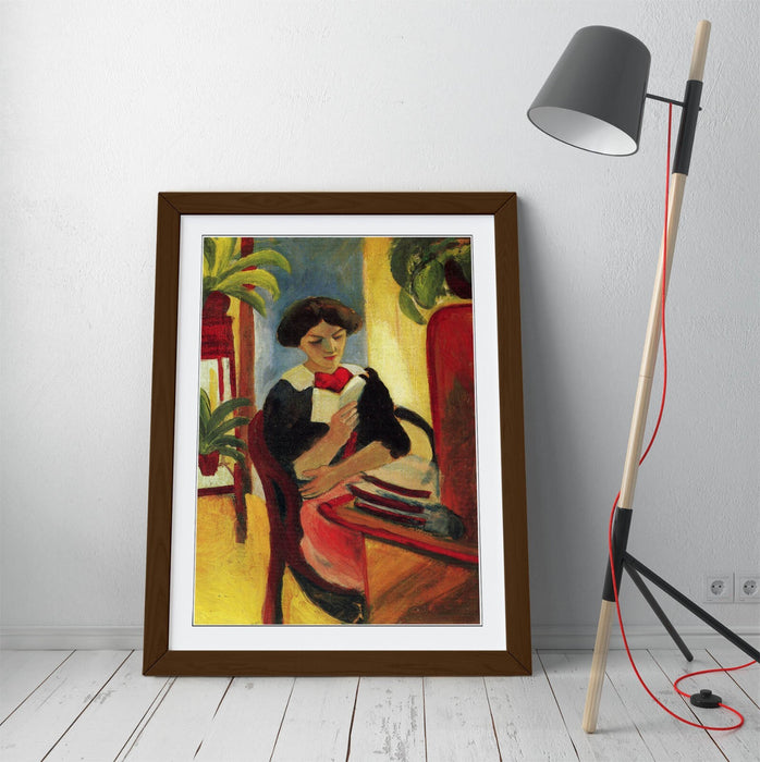 Framed Wall Art - August Macke Elisabeth Reading Poster Print, Woodgrain Frame, Ready to Hang
