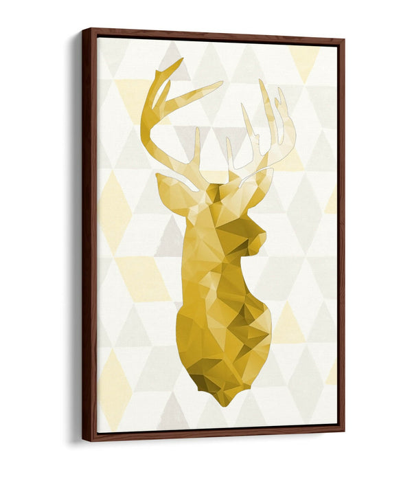 MUSTARD YELLOW STAG HEAD GEO BACKGROUND -FLOAT EFFECT CANVAS WALL ART PIC PRINT