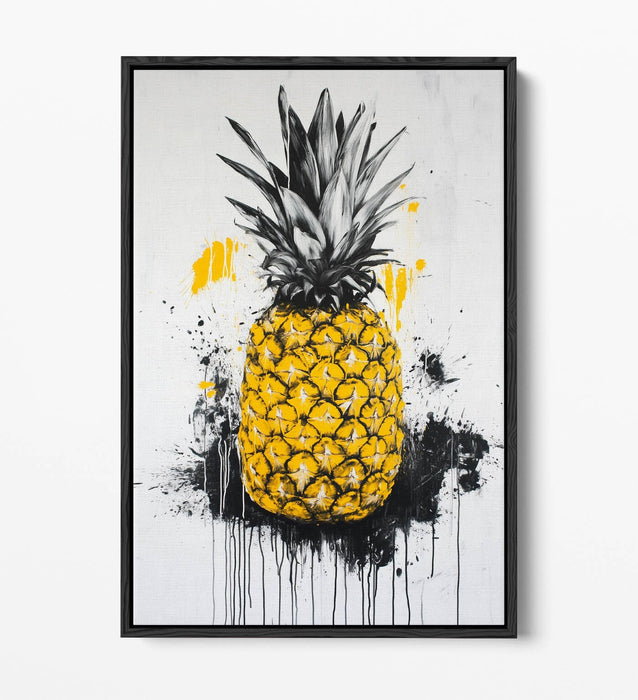 Canvas Wall Art – Pineapple Black Splash Graffiti Style Float Effect Print on MDF Frame