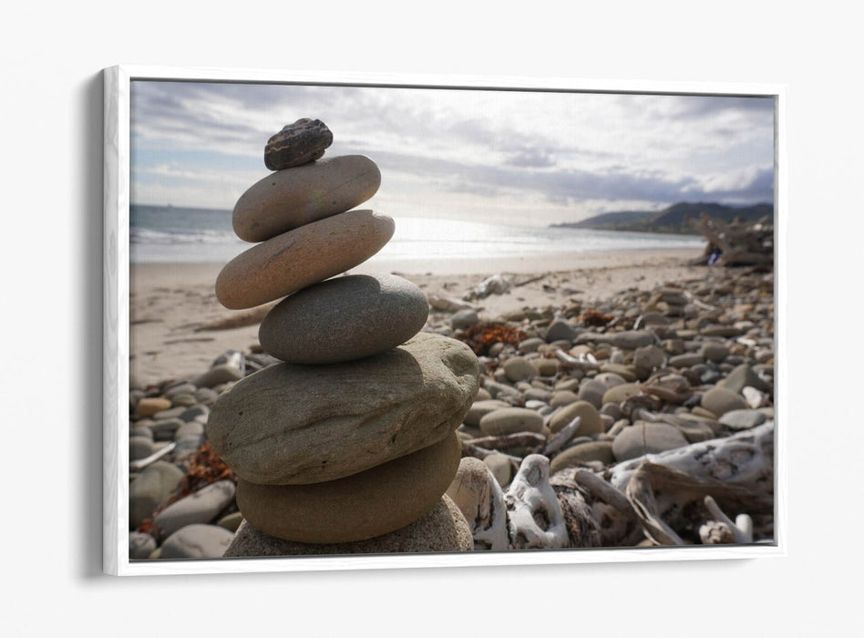 Canvas Wall Art – Stacked Zen Stones Float Effect Print | Handmade Coastal Decor