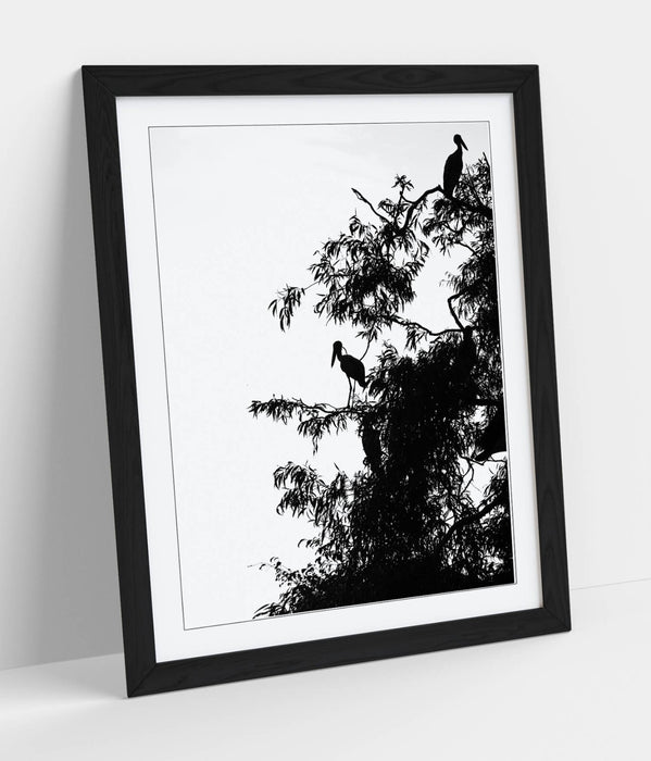 Bird Silhouette Wall Art - Framed Wall Poster | Black Bird Tree Artwork, Matte Finish