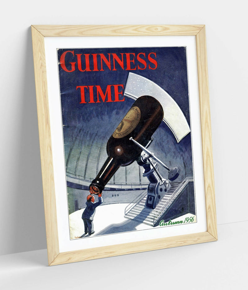 Vintage Retro Poster - Guinness Time Art Framed Wall Art With Woodgrain Frame Finish