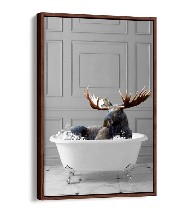 MOOSE IN BATHTUB -QUIRKY BATHROOM FLOAT EFFECT CANVAS WALL ART PIC PRINT