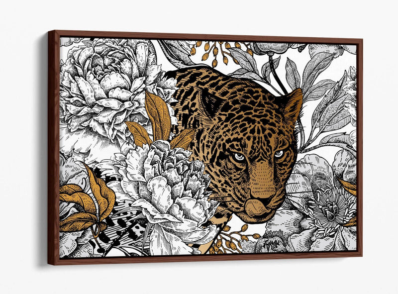 Float Effect Canvas Art – Leopard Among Peonies | Handmade UK Canvas Print