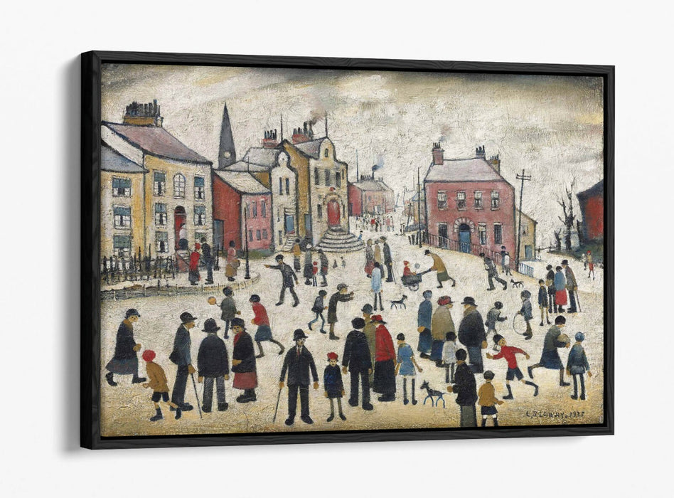 LS LOWRY, PEOPLE STANDING ABOUT -FLOAT EFFECT CANVAS WALL ART PIC PRINT- BEIGE