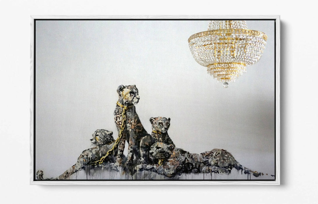 BANKSY PANTHERE -FLOAT EFFECT CANVAS WALL ART PIC PRINT- GOLD WHITE