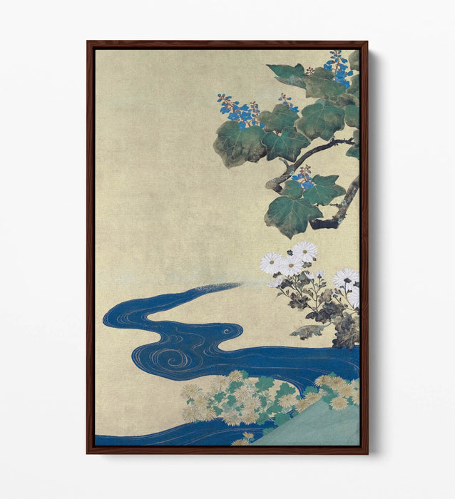 Canvas Wall Art Print - Sakai Hoitsu Paulownias & Chrysanthemums | Float Effect, Premium Floral Artwork