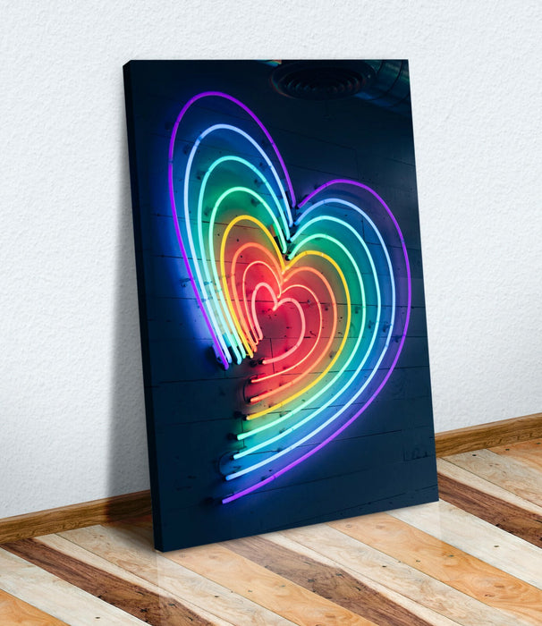 Neon Canvas Wall Art – Rainbow Heart Print | Vibrant Deep Frame Artwork Ready To Hang