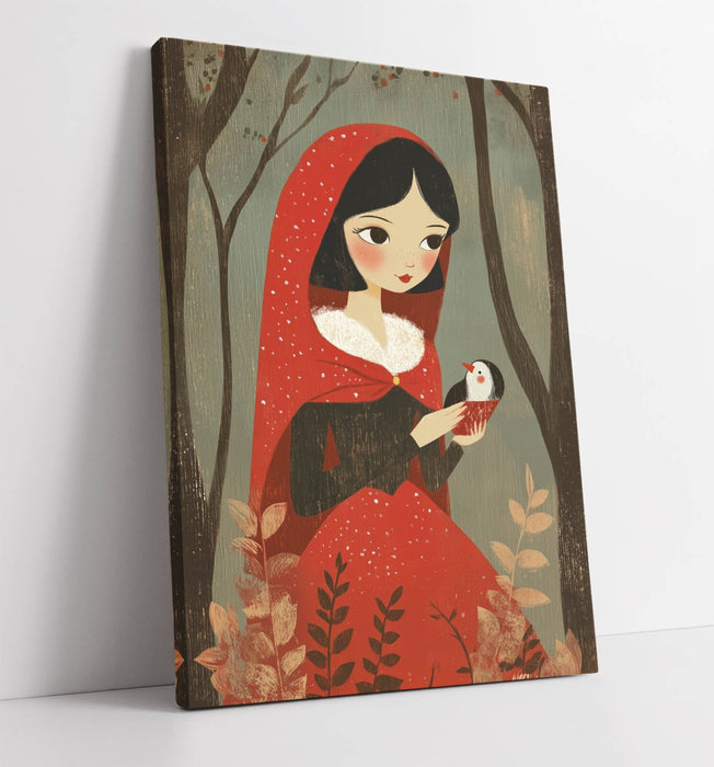 Kids Canvas Wall Art - Red Riding Hood Fairy Tale Print | Handmade Nursery Room Decor