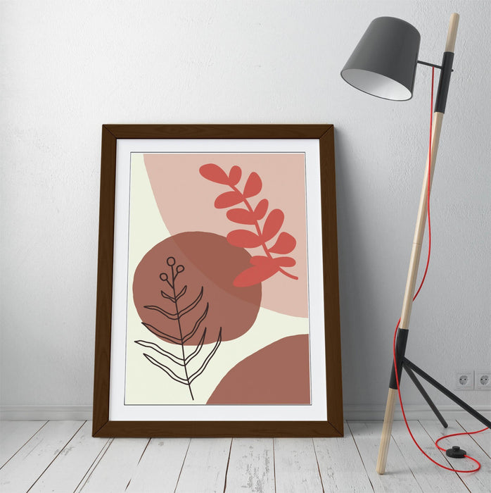 BOTANICAL BAUHAUS LEAF TRENDY MINIMALIST -FRAMED WALL ART PICTURE PRINT ARTWORK