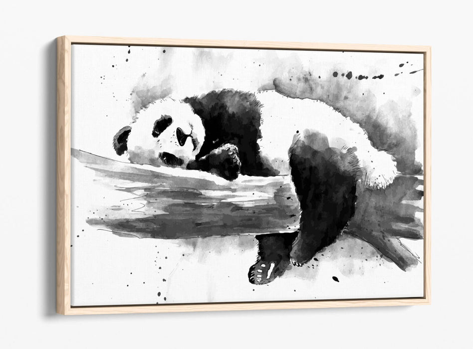 Panda Canvas Wall Art – Black and White Float Effect Canvas Print with 30mm Deep Frame