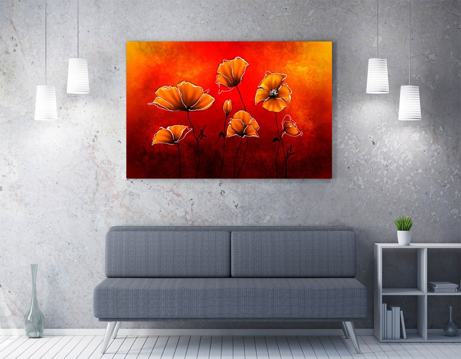 Abstract Flower Art - Orange Poppies Canvas Wall Art | Framed Floral Bedroom Decor