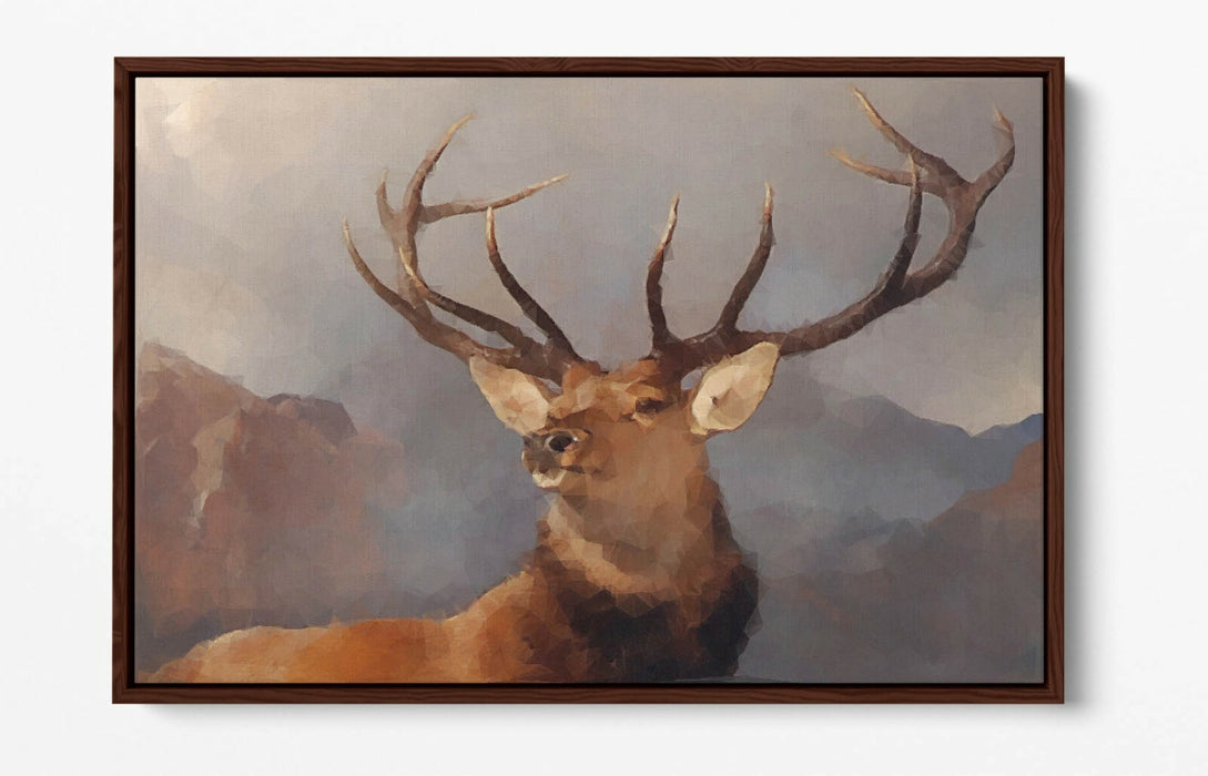 RED STAG POLYGON -FLOAT EFFECT CANVAS WALL ART PIC PRINT- WATERCOLOUR