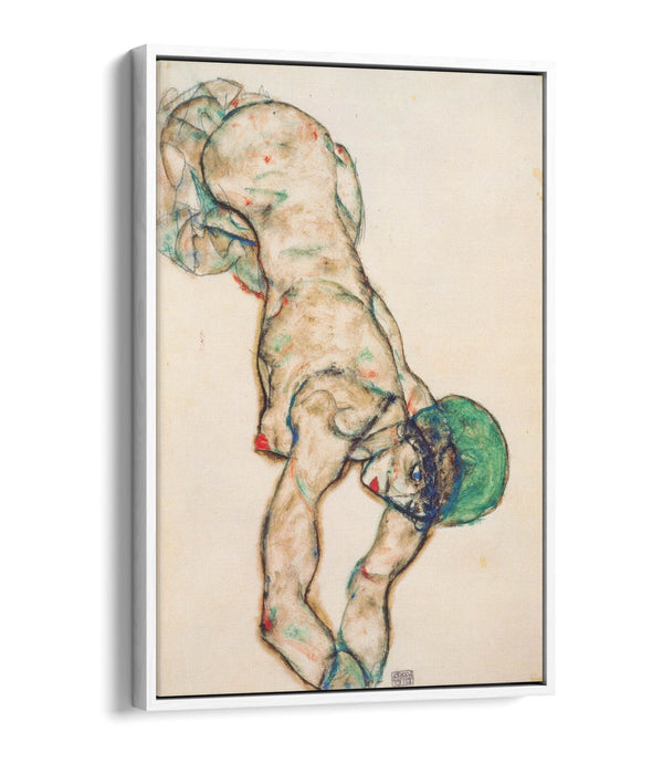 EGON SCHIELE, FEMALE NUDE WITH GREEN HOOD-FLOAT EFFECT CANVAS WALL ART PIC PRINT