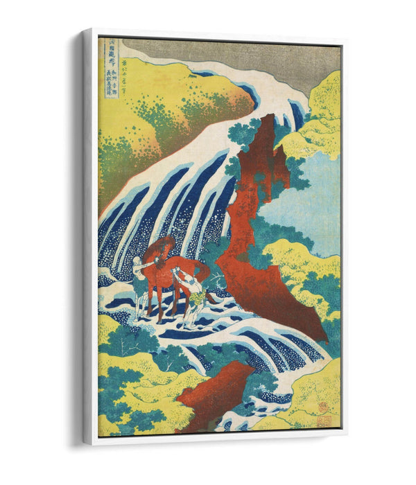 HOKUSAI YOSHITSUNE FALLS -FLOAT EFFECT CANVAS WALL ART PIC PRINT- GREEN RED