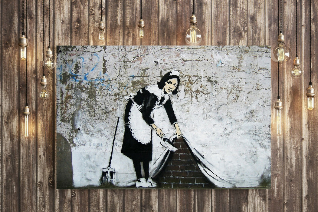 BANKSY - SWEEPER CANVAS ART PRINT ARTWORK DEEP FRAMED