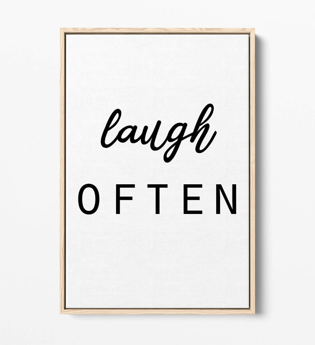 "LAUGH OFTEN" POSITIVITY QUOTE SLOGAN HOME -FLOAT EFFECT CANVAS WALL ART PRINT