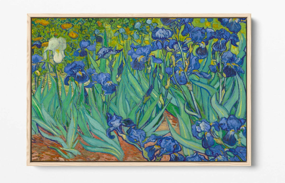 VAN GOGH IRISES -FLOAT EFFECT CANVAS WALL ART PIC PRINT- BLUE GREEN