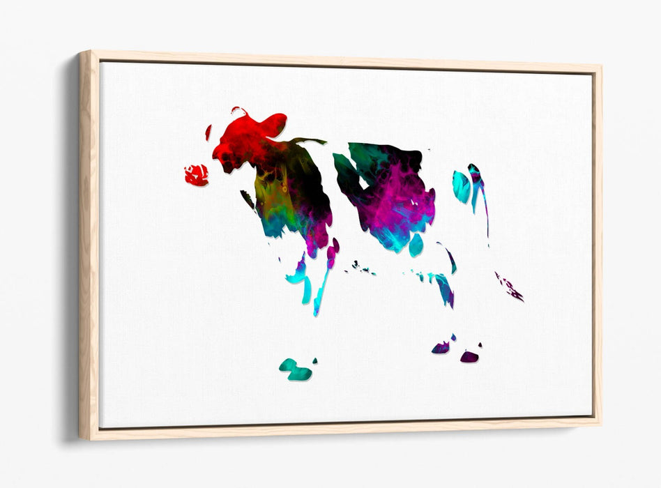 MULTI COLOUR POP ART COW WHITE BACKGROUND -FLOAT EFFECT CANVAS WALL ART PRINT