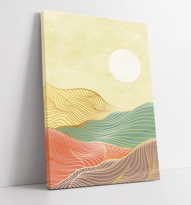 Abstract Canvas Wall Art – Multi Colour Mountains Sunrise Print on Archival Grade Canvas
