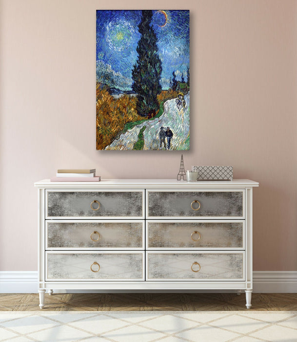 CANVAS WALL ART FRAMED PAINTING PRINT Van Gogh Country road in Provence by night