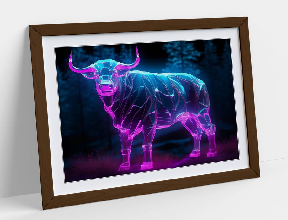 Framed Wall Art - Glowing Purple Blue Cow Poster Print | Contemporary Decor