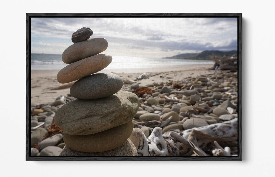 Canvas Wall Art – Stacked Zen Stones Float Effect Print | Handmade Coastal Decor