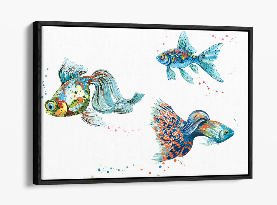 Watercolour Fish Canvas - Float Effect Wall Art Print With Premium Varnish Finish