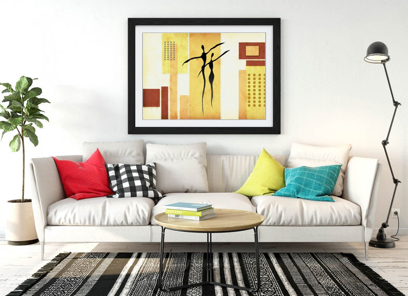 Abstract Bedroom Art - Beige Abstract Poster Framed Wall Art With Wood Grain Frame