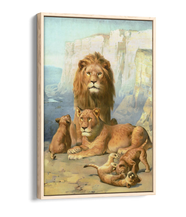 Lion Canvas Wall Art – Handmade UK Canvas With Float Effect & Cubs Print