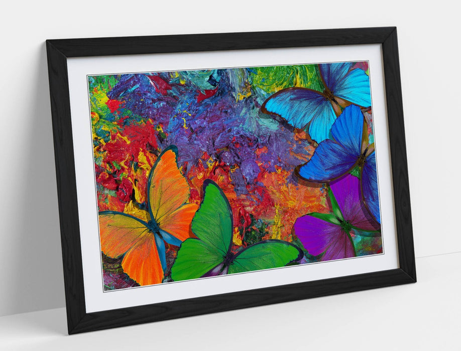 Framed Butterfly Wall Art – Abstract Multi Colour Poster Print | Ready To Hang