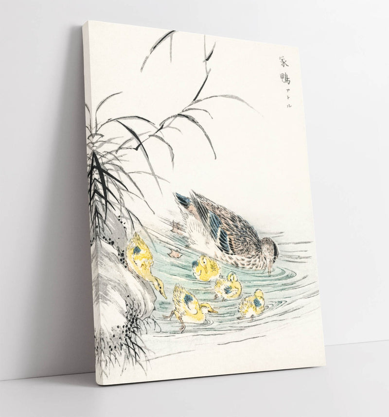 Canvas Wall Art - Numata Kashu Duck And Ducklings Handmade Print With Premium Varnish Finish