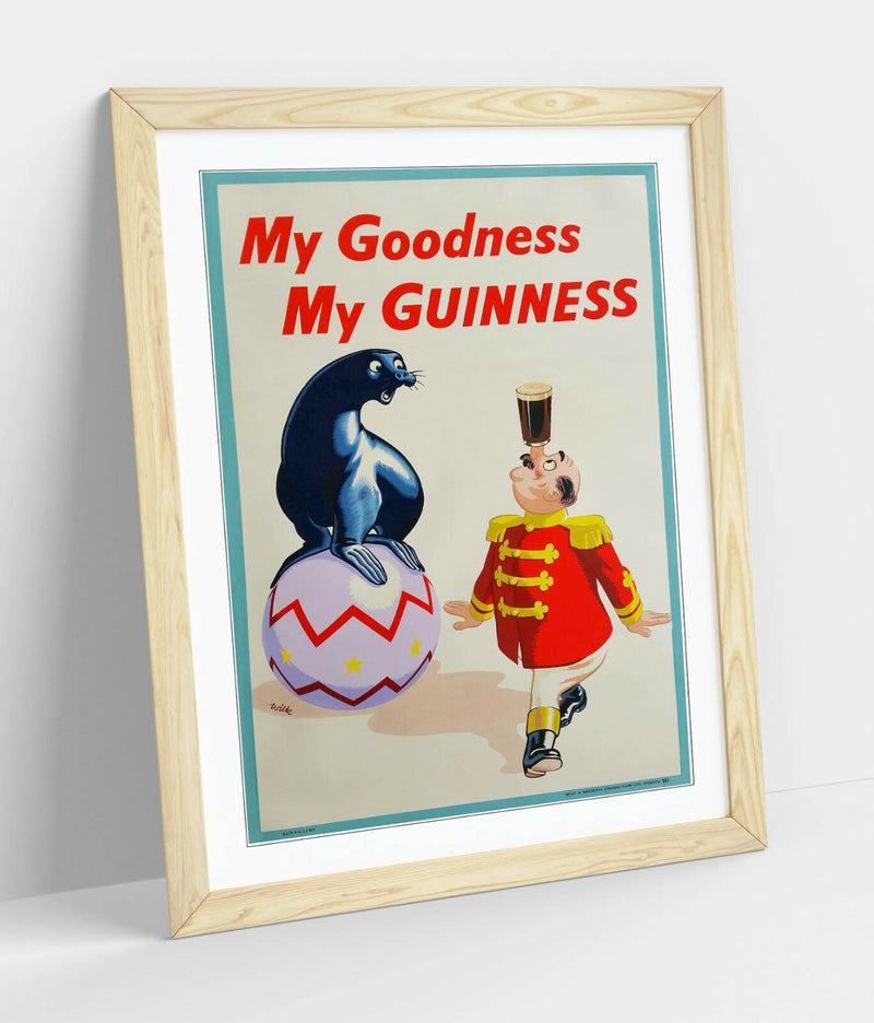 Vintage Guinness Poster - Framed Wall Art Picture Print With Woodgrain Frame