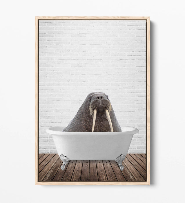 WALRUS IN BATHTUB -QUIRKY BATHROOM FLOAT EFFECT CANVAS WALL ART PIC PRINT