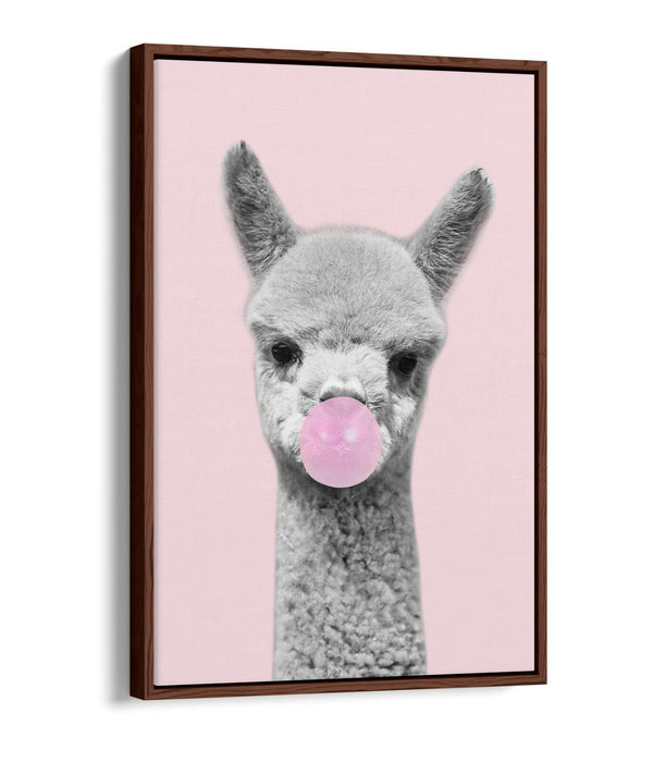 ALPACA BLACK WHITE BABY PINK BUBBLEGUM FLOAT EFFECT CANVAS WALL ART PIC PRINT