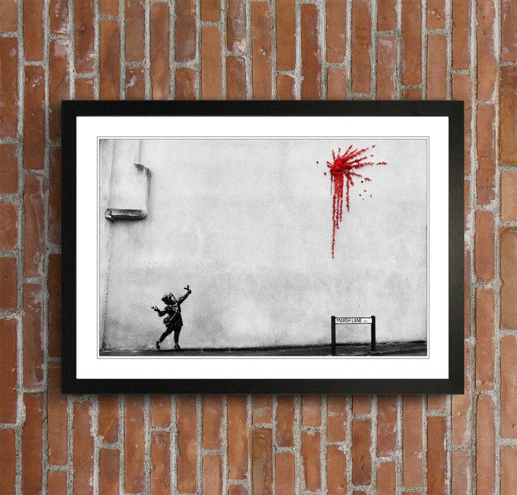 Banksy Valentines Day Art - Framed Art Print With Handmade UK Wood Grain Frame