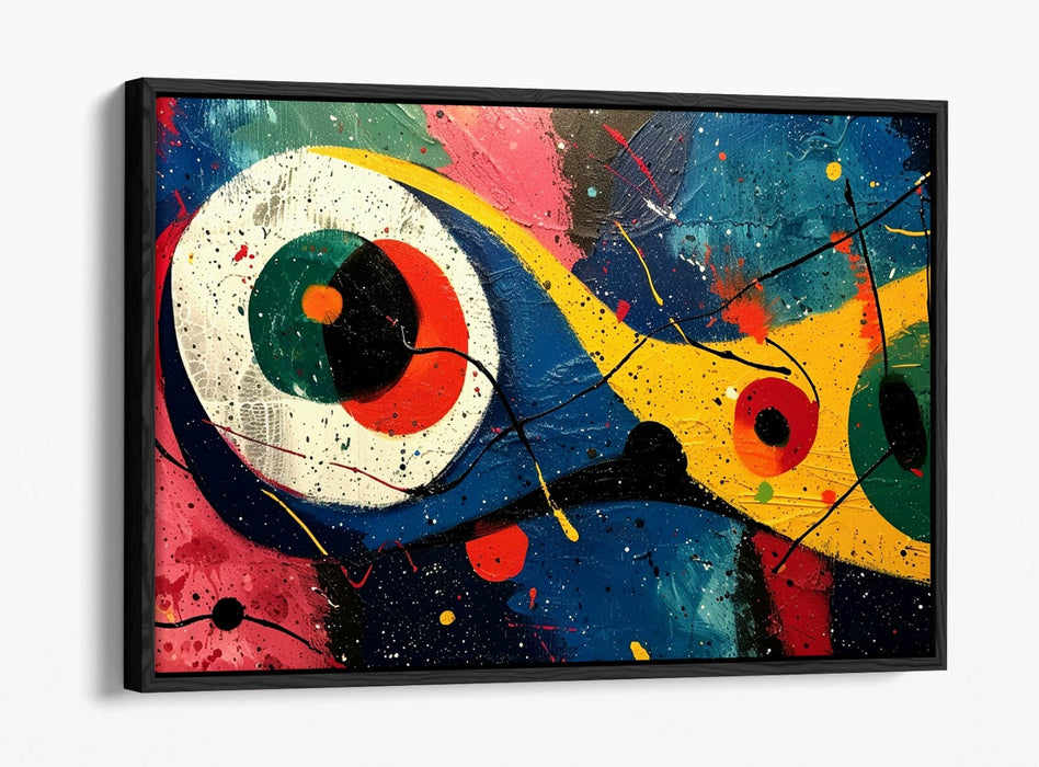 Abstract Canvas Art - Multi Colour Eye Design Joan Miro Style Float Effect Frame
