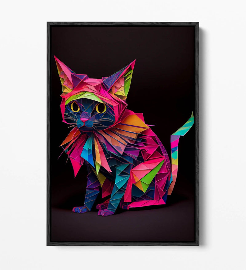 Origami Cat Canvas - Multi Colour Float Effect Premium Wall Art Print