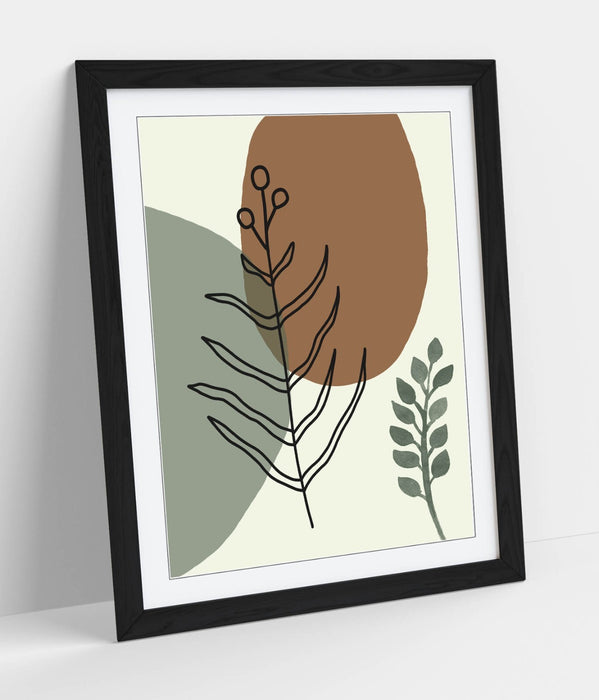 BOTANICAL BAUHAUS LEAF TRENDY MINIMALIST -FRAMED WALL ART PICTURE PRINT ARTWORK