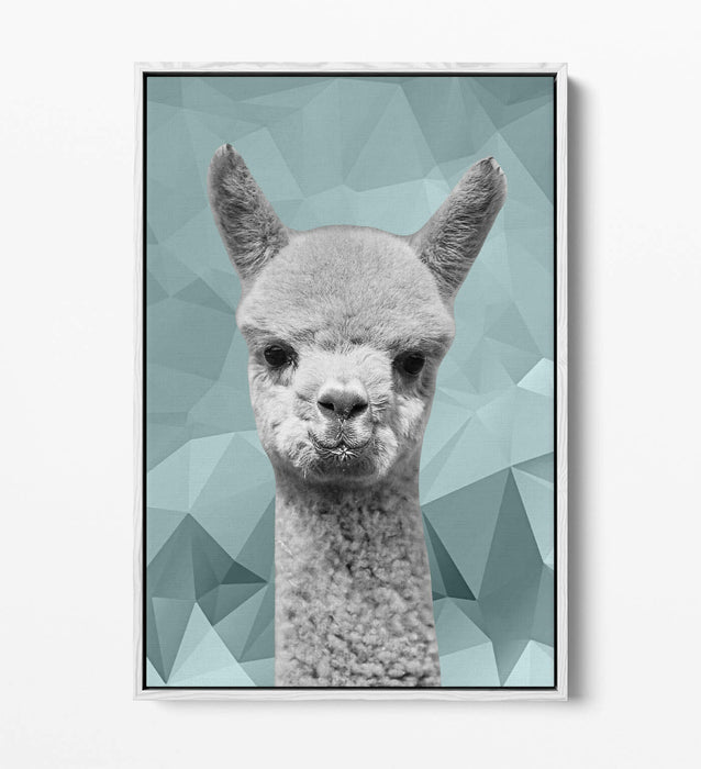 ALPACA DUCK EGG BLUE GEO -FLOAT EFFECT CANVAS WALL ART PIC PRINT- BLACK & WHITE