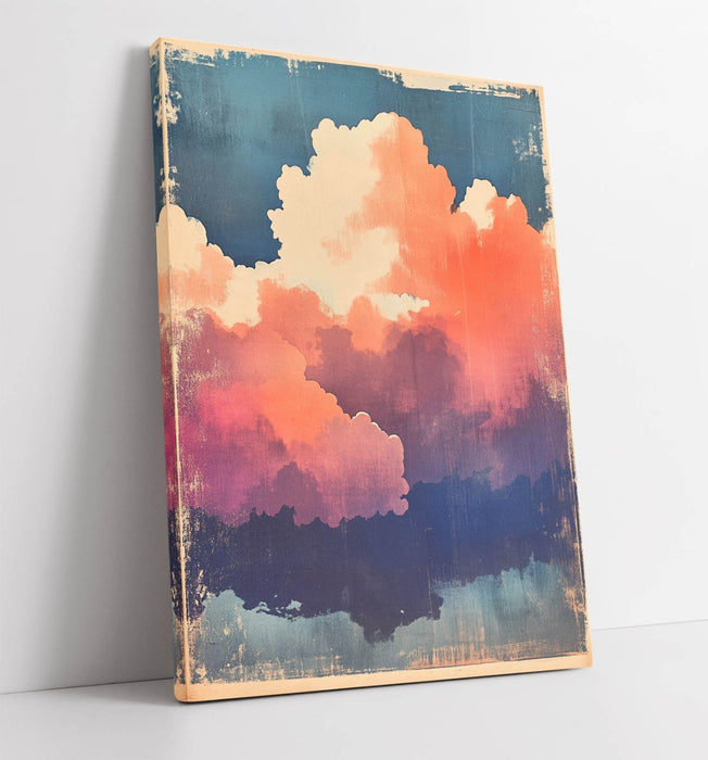 Pink Clouds Canvas Art - Handmade Blue Sky Artwork With Vibrant Wall Print