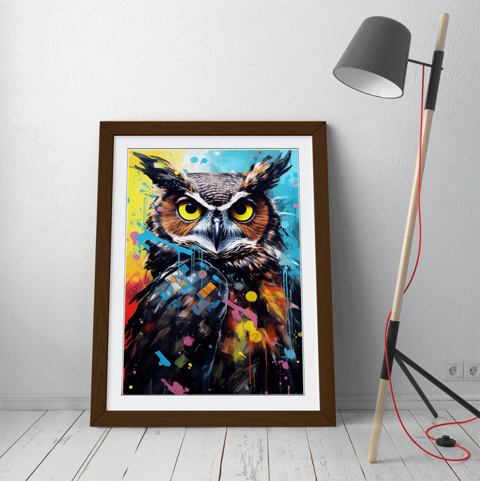 Framed Wall Art - Abstract Owl Poster Print | Colourful Contemporary Decor