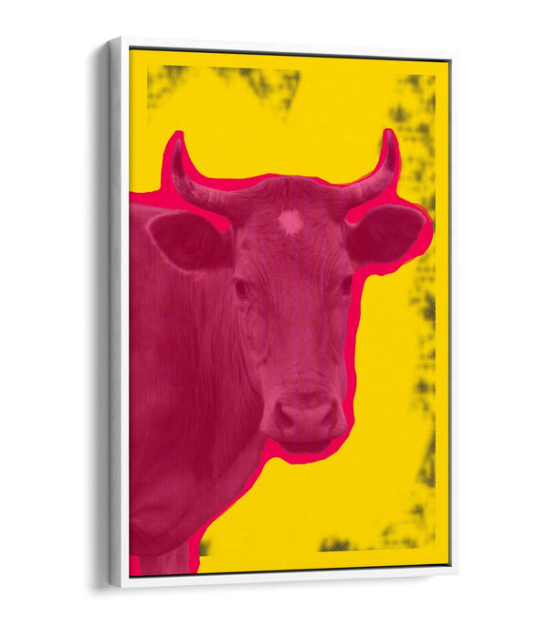 POP ART PINK COW WARHOL INSPIRED -FLOAT EFFECT CANVAS WALL ART PRINT