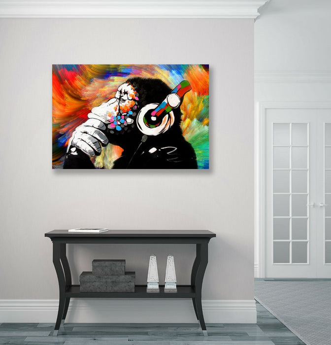 MONKEY DJ BANKSY COLOURFUL SWIRL CANVAS STREET WALL ART PRINT ARTWORK -  GORILLA