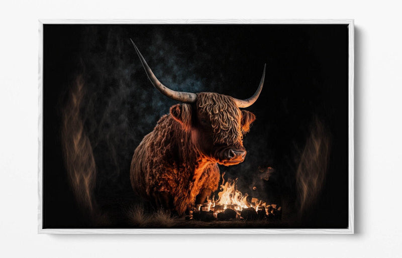 Canvas Wall Art - Highland Cow Print With Float Effect Canvas & Premium Frame