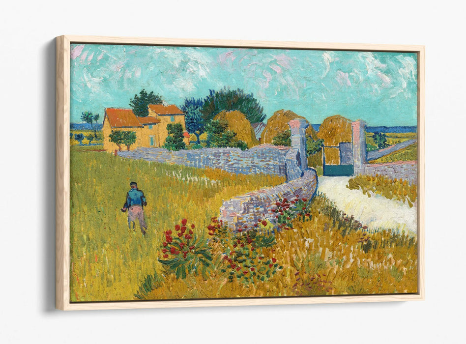 VAN GOGH FARMHOUSE IN PROVENCE -FLOAT EFFECT CANVAS WALL ART PIC PRINT- BLUE